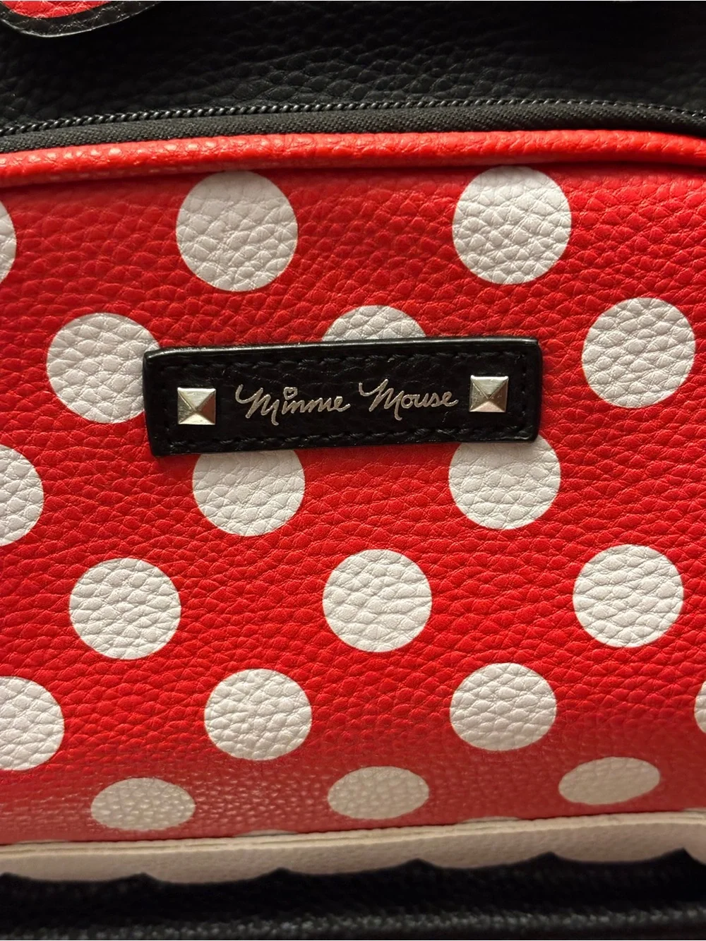 Disney Minnie Mouse Black Backpack with Red & White Polka Dot Front